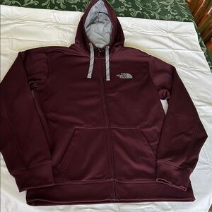 (A) The North Face Men's Burgundy Hoodie Jacket full zip size Medium pockets